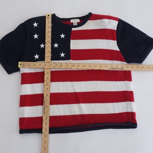 Vintage Christopher & Banks Navy Red Patriotic USA Flag Knit Crewneck Sweater XL - Picture 4 of 12